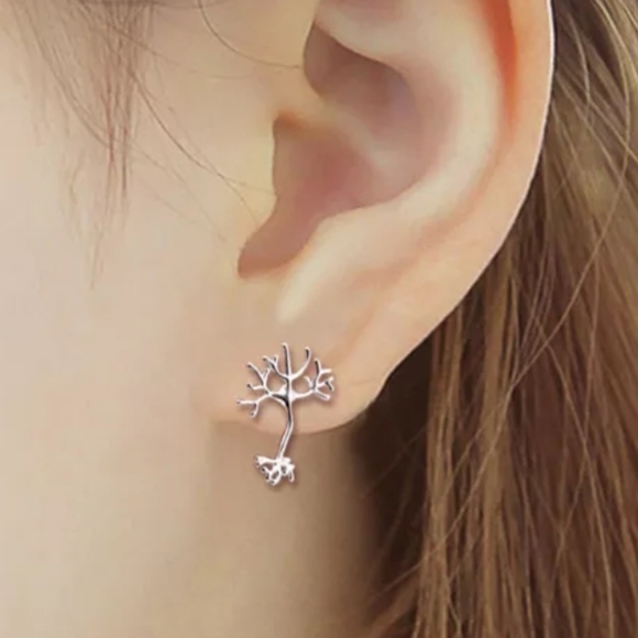 Neuron Stud Earrings, choice of silver or gold, brain, neurology - Picture 4 of 4